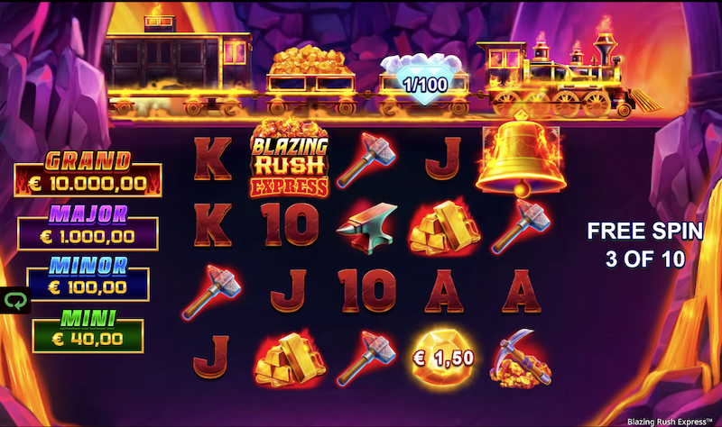 Blazing Rush Express Slot game Games Global Free Spins Boosted Jackpot Games Progressive Jackpots game reels 5 reel slots mobile casino gold symbols