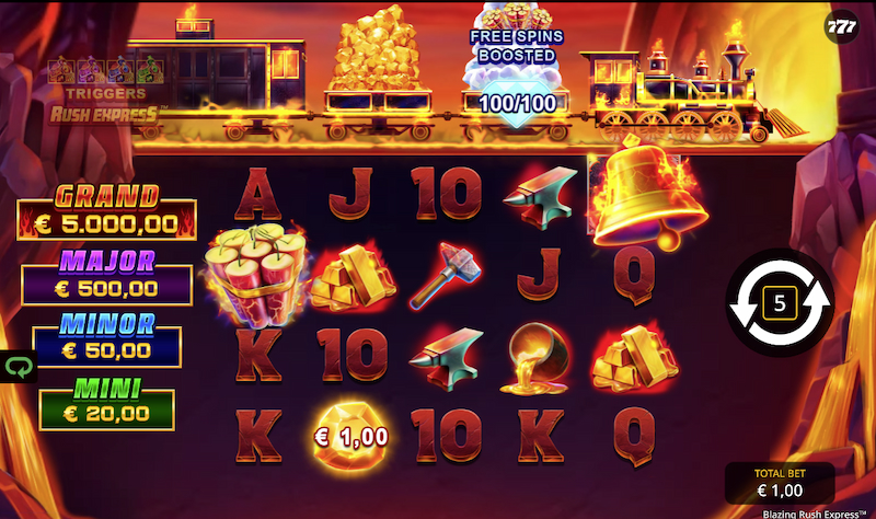 Blazing Rush Express Slot game Games Global Free Spins Boosted Jackpot Games Progressive Jackpots game reels 5 reel slots mobile casino gold symbols