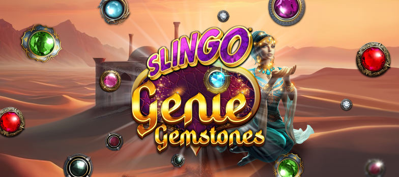 Slingo Genie Gemstones online casino game Slingo Casio Gem games Genie games with gems Desert gaming real money bets mrq online casino no wagering