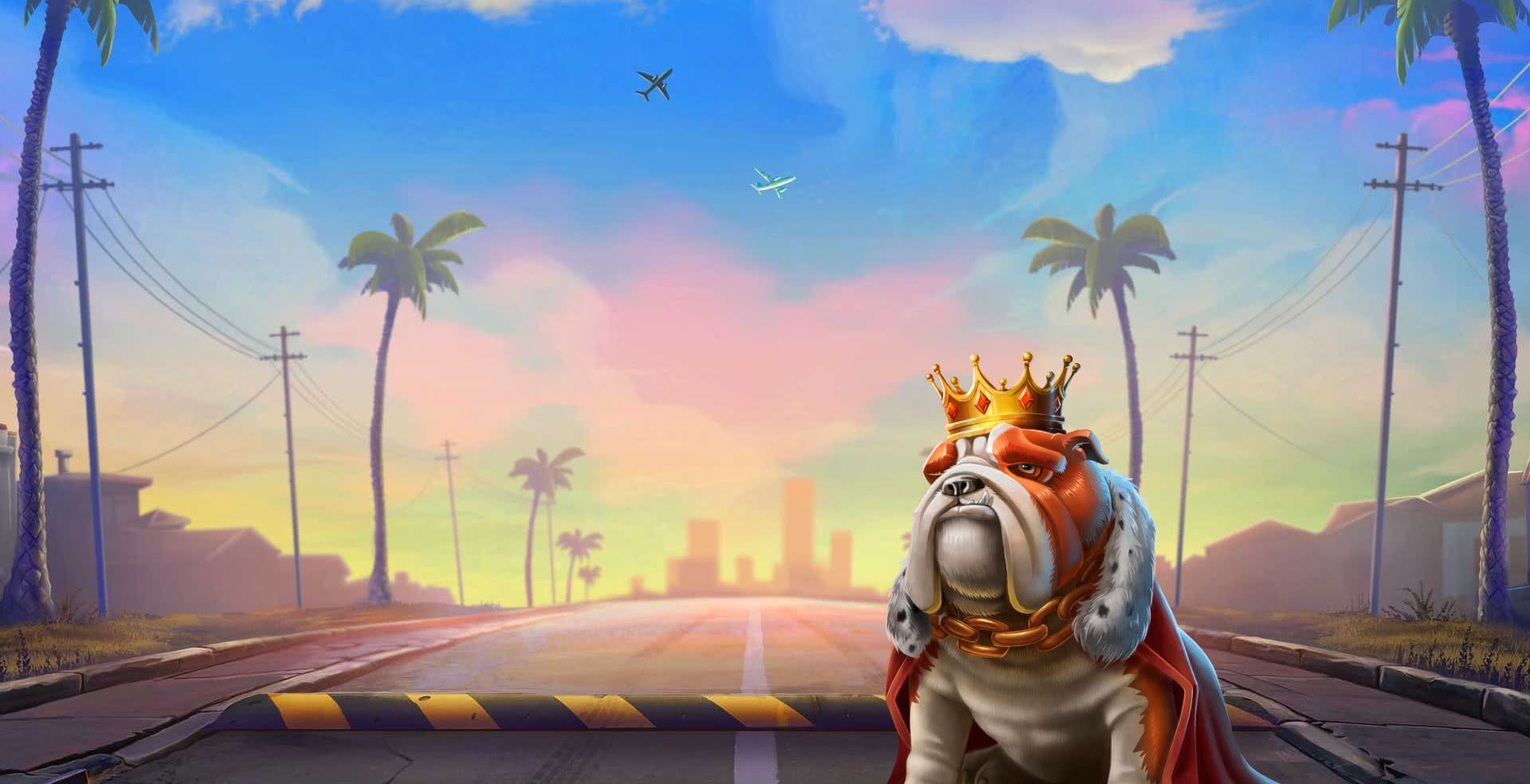 Top Dawgs slot game animal themed games palm trees cartoon dogs mrq online caisno real money bets sunset british bulldog