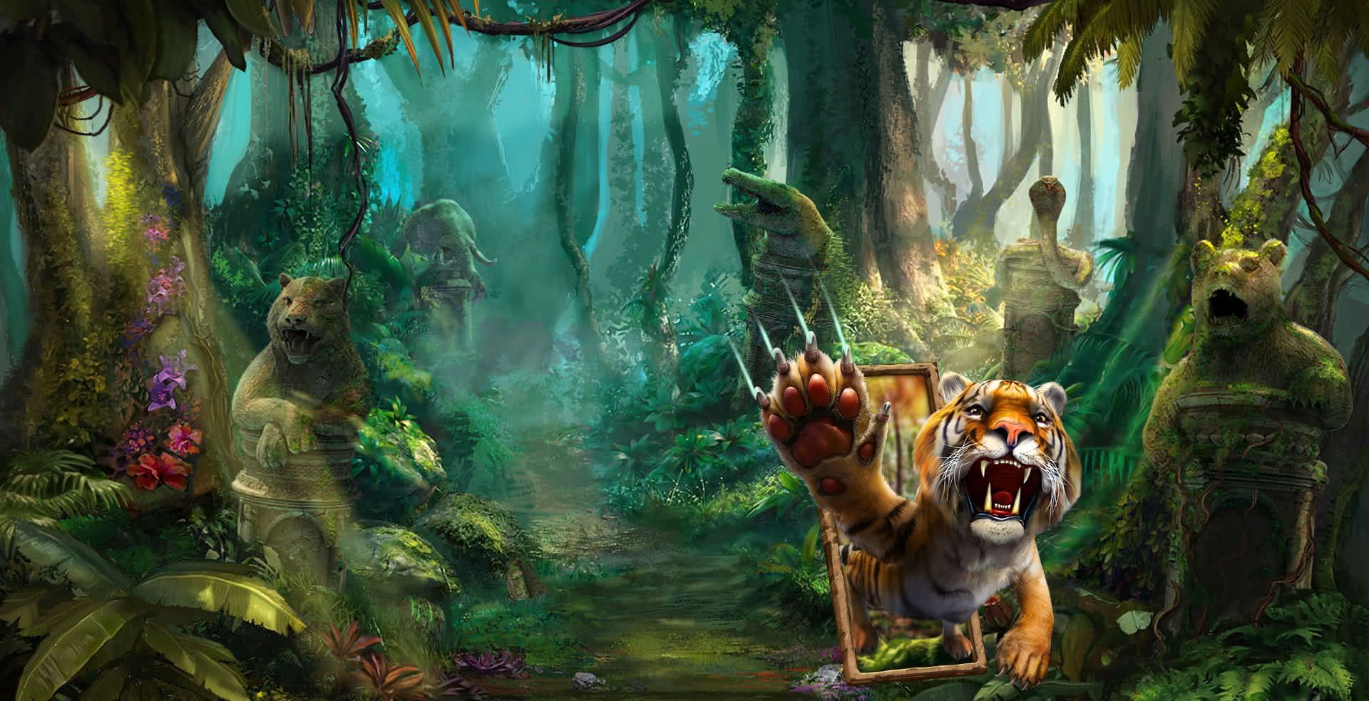 Jungle Spirit slot game tiger bear graphic jungle fever fangs predators wild animals MrQ online slot mobile casino real money bets free spins claw marks