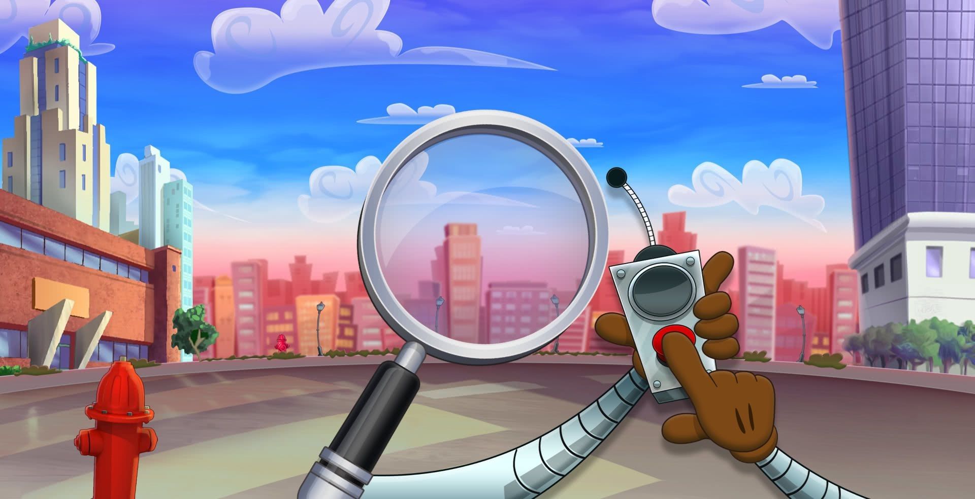 Inspector Gadget slot game mrq online casino magnifying glass graphic cartoon games mobile casino landscape skyline