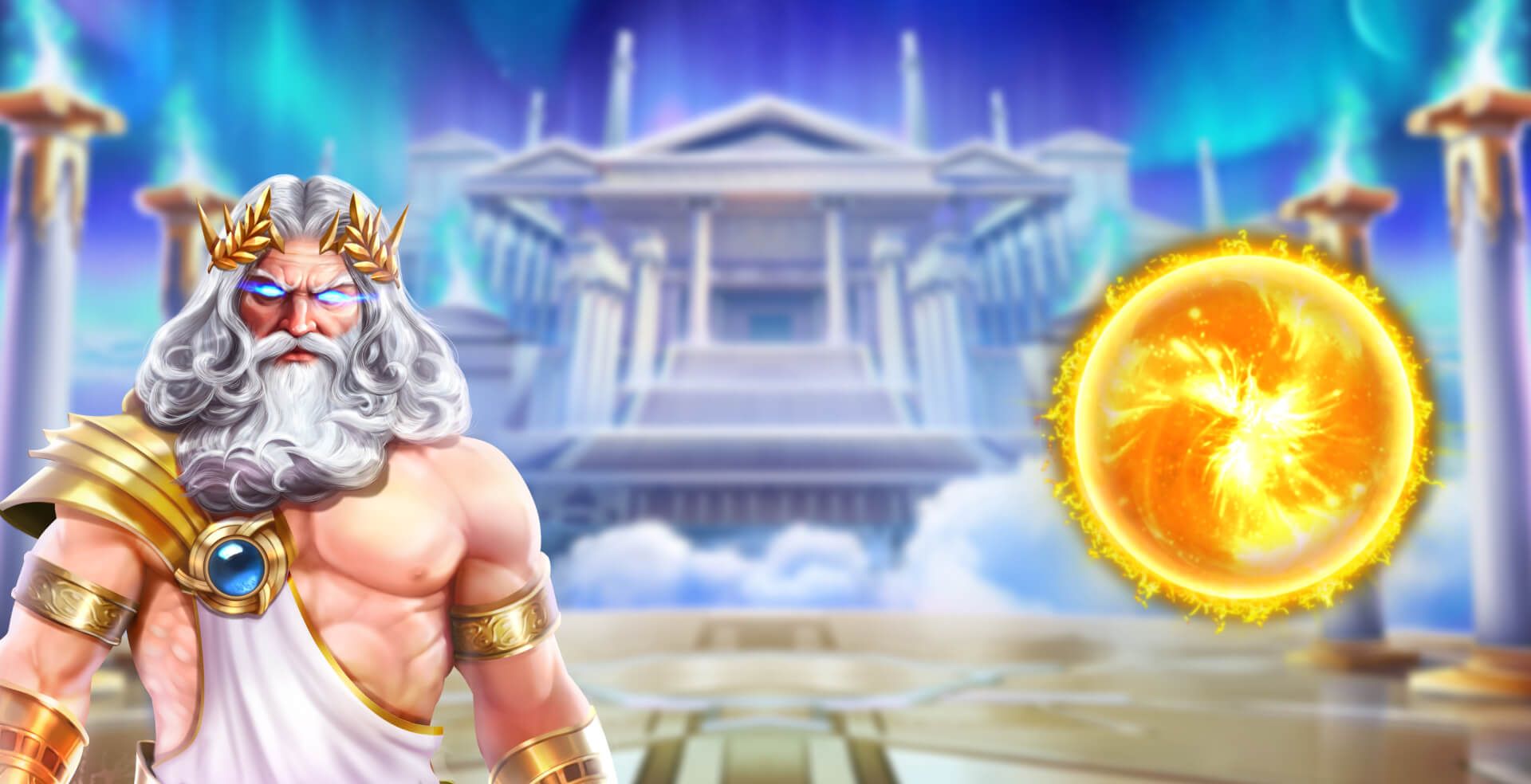 Gates of Olympus slot game Greek mythology zeus graphic golden wreath Gates of Olympus cartoon Gold bangle Ancient Greek slots MrQ online casino real money bets gold circle