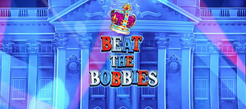 Beat the Bobbies slot game cops and robbers heist game online gaming MrQ online casino mobile casino online real money bets bank vault ancient building crown of jewels graphic