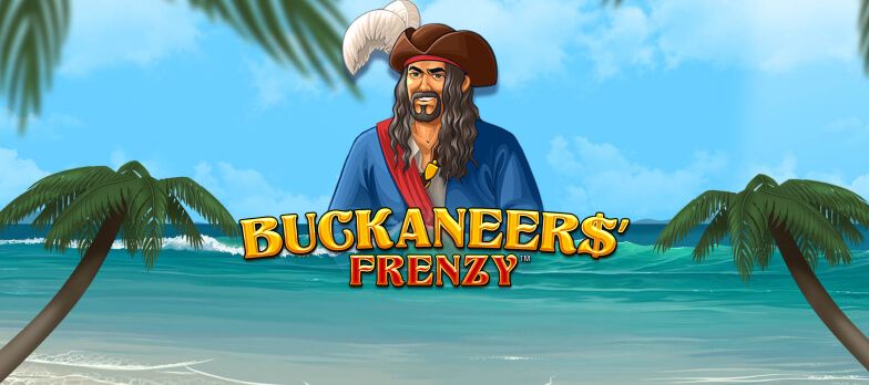 Buckaneers Frenzy slot game pirate games palm trees beach Pirate games MrQ online casino UK no wagering real money bets pirate man