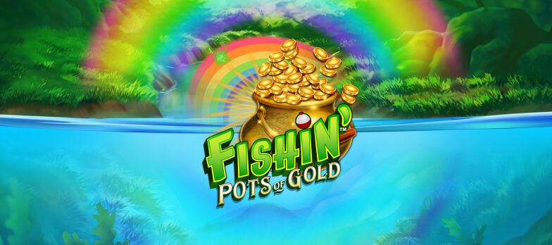 Fishin Pots of Gold slot game pot of gold Irish slots Irish themed slot games fishing games fishing slots rainbow graphic MrQ online casino UK real money bets no wagering