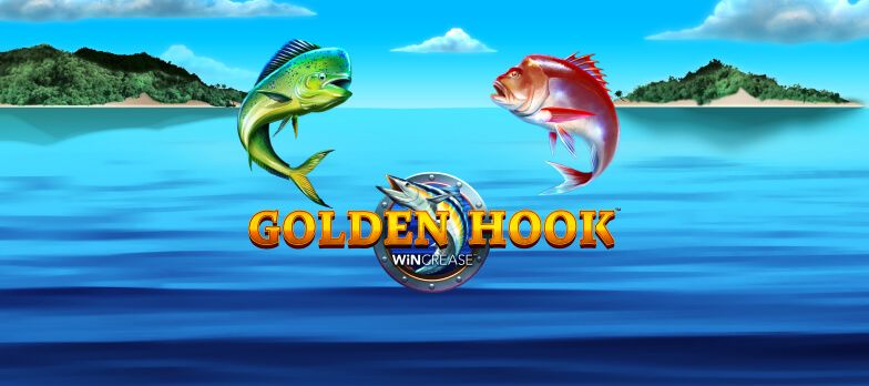 Golden Hook slot game fishing games bass graphic fishing slots fishing hook MrQ online casino UK slots no wagering real money bets green fish