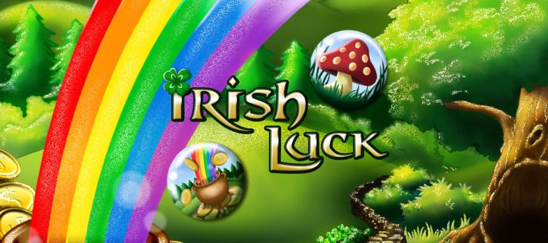 Irish Luck slot game Irish countryside meadow gold coins shamrock Irish themed slots leprechaun luck of the Irish real money bets mobile casino MrQ online casino rainbow red mushroom