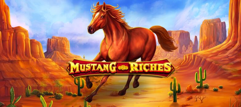 Mustang Riches slot game horse games horse themed slots old west canyon graphic gold coins no wagering UK casino real money bets horse galloping