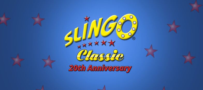 Slingo Classic 20th Anniversary slot game slingo casino games anniversary gaming stars logo mrq online casino real money bets