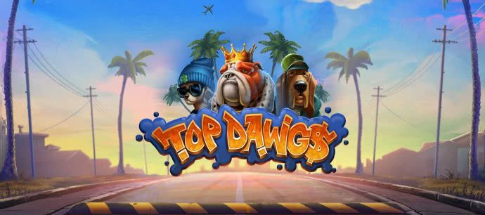 Top Dawgs slot game animal themed games palm trees cartoon dogs mrq online caisno real money bets sunset