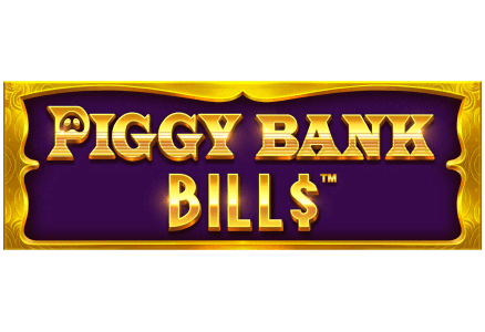 Piggy Bank Bills slot game Pig games Piggy bank slot series animal themed games real money bets cartoon dollar bills mrq online casino purple and gold logo