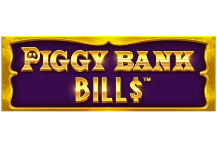 Piggy Bank Bills slot game Pig games Piggy bank slot series animal themed games real money bets cartoon dollar bills mrq online casino purple and gold logo
