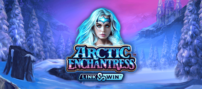 Arctic Enchantress Link and Win slot game Frosty games winter is coming blonde woman graphic snow capped pine trees mrq online casino UK real money bets no wagering