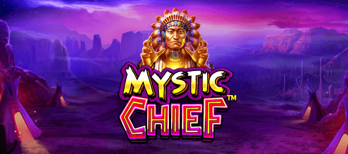 Mystic Chief slot game Native American gaming Native American Chief graphic cartoon Old American Headdress real money bets mrq online casino no wagering purple background