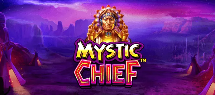 Mystic Chief slot game Native American gaming Native American Chief graphic cartoon Old American Headdress real money bets mrq online casino no wagering purple background