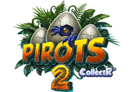 Pirots CollectR Elk Studios slot game MrQ online casino dinosaur game rainforest jungle leaves graphic
