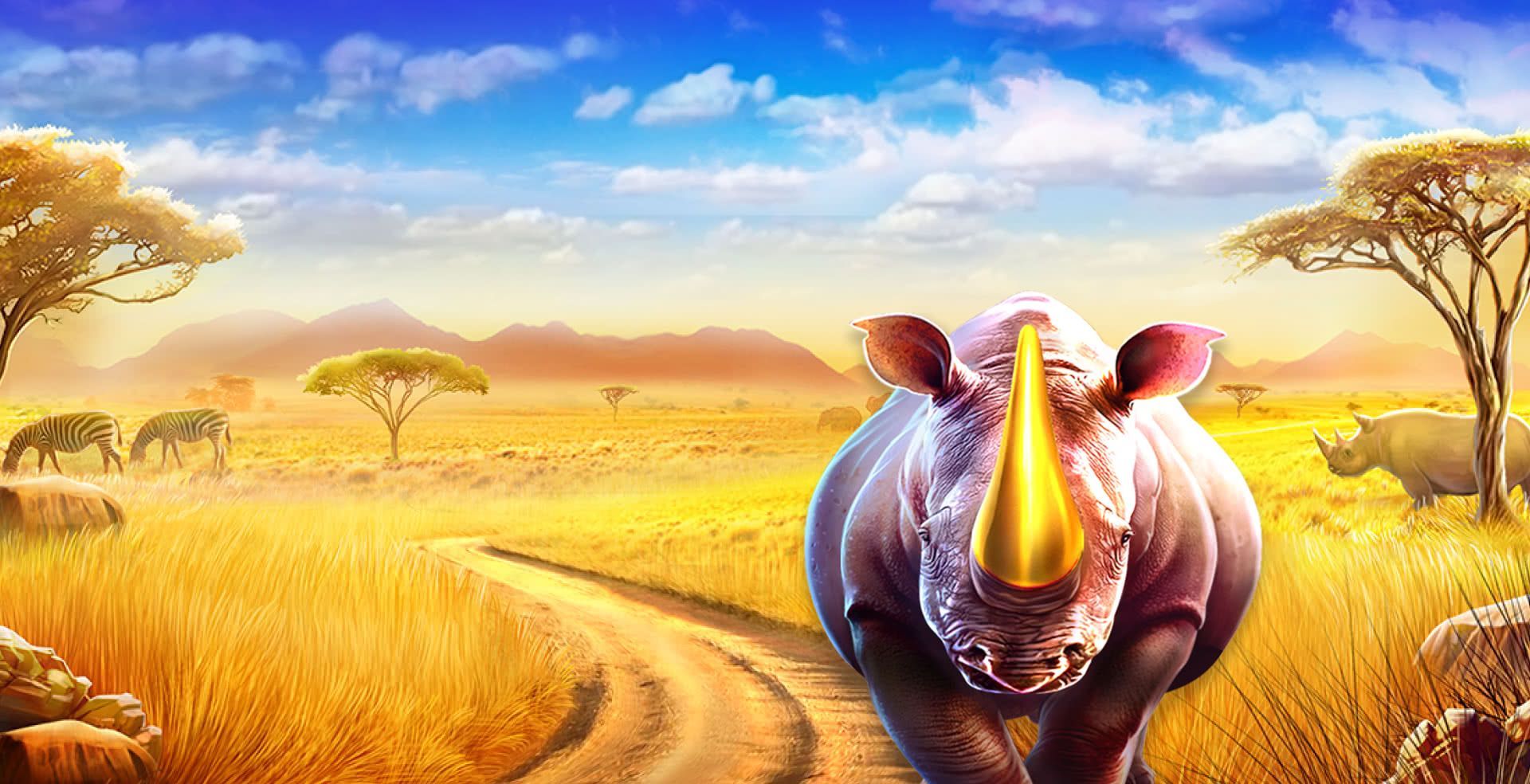 Great Rhino Deluxe slot game rhino graphics animal themed games MrQ online casino real money bets African gaming