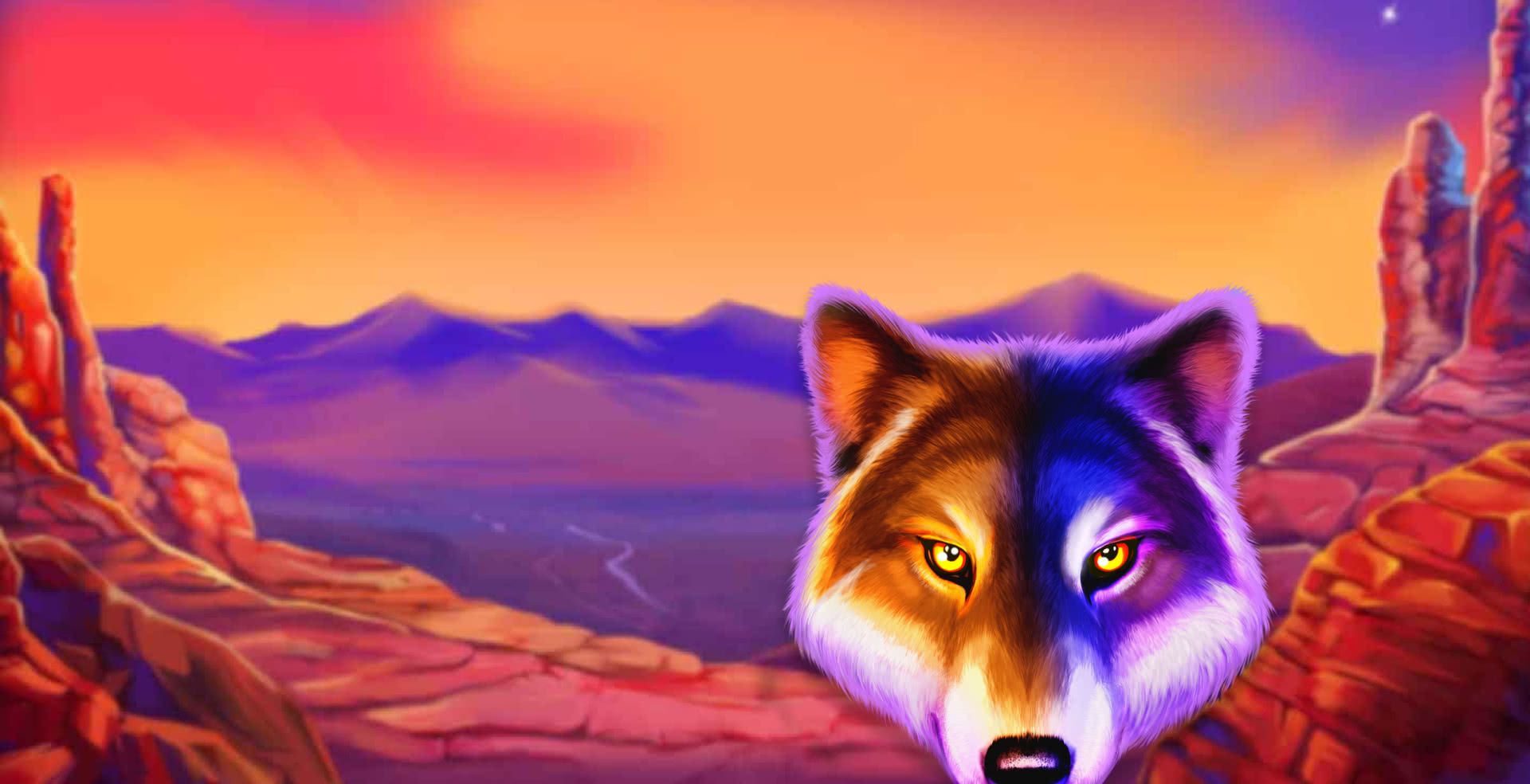 Wolf Gold slot game Pragmatic Play games wolf games wolf graphic play wolf slots real money bets MrQ online casino sunset canyon landscape graphic